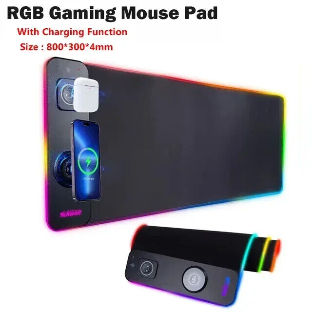 RGB LUMINOUS GAME DESK PAD MAT with MAGNETIC FAST WIRELESS CHARGER for PHONE