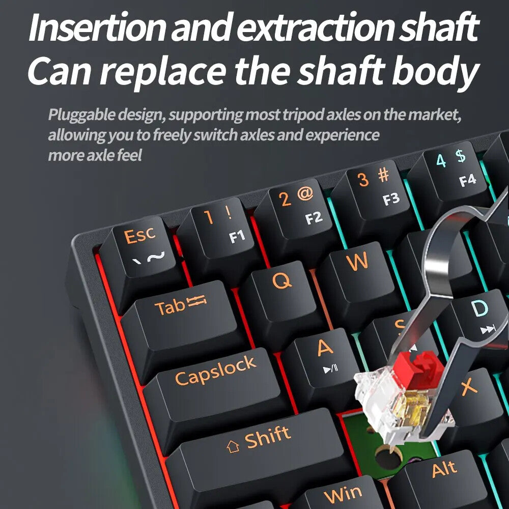 Wired Gaming Mechanical Keyboard 61 Keys Red Switch RGB Backlit Hot Swappable