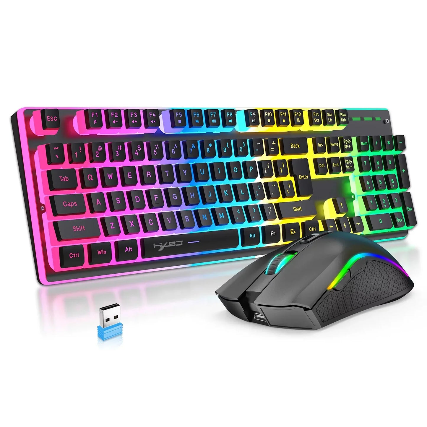 Wireless Keyboard Mouse 4000 DPI with Translucent Design and 6 Backlight Options - ZeeTec Store