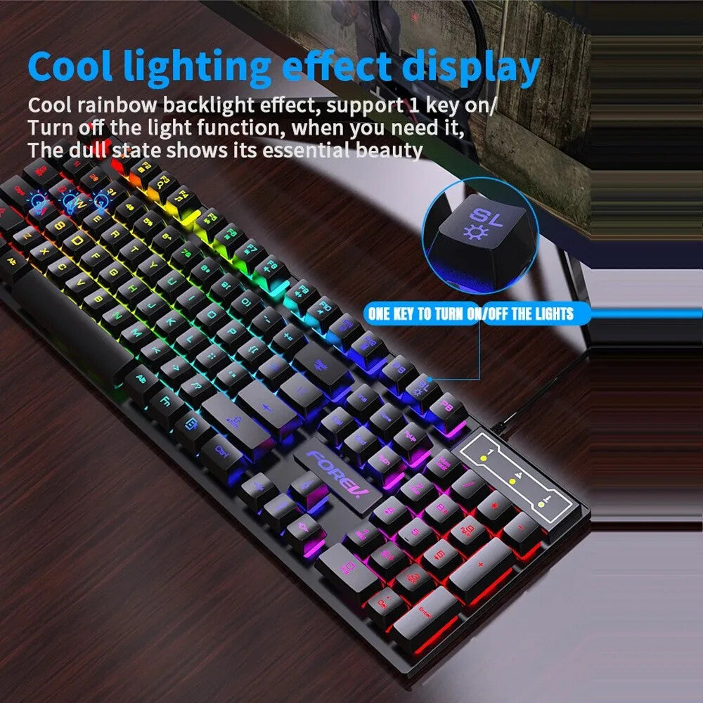 WIRED KEYBOARD MOUSE SET 104 Keys BACKLIT LUMINOUS COOL LIGHTING