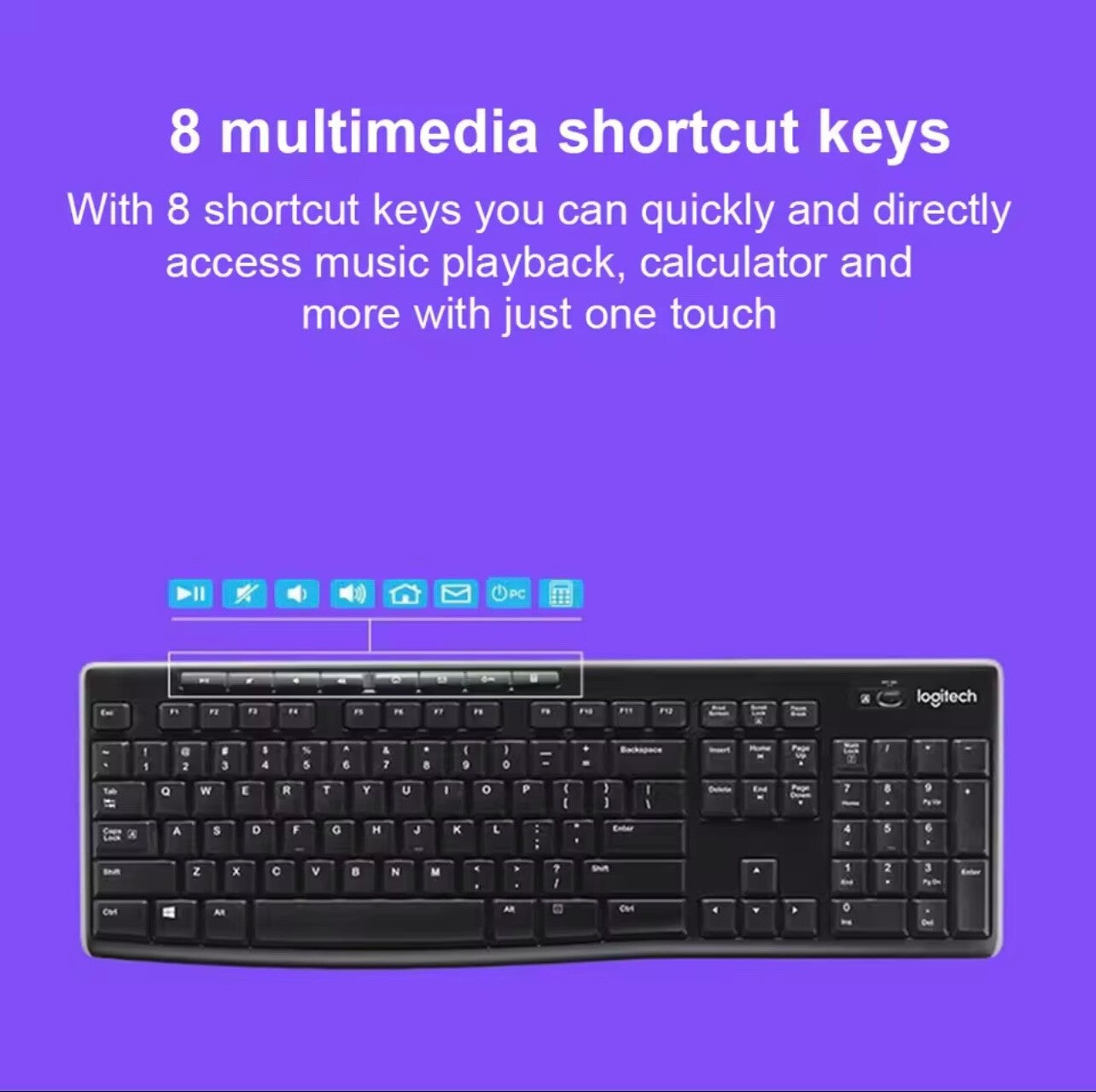 Logitech MK270 Wireless Keyboard Mouse Combo 2.4G USB Full Size 104 Keys PC