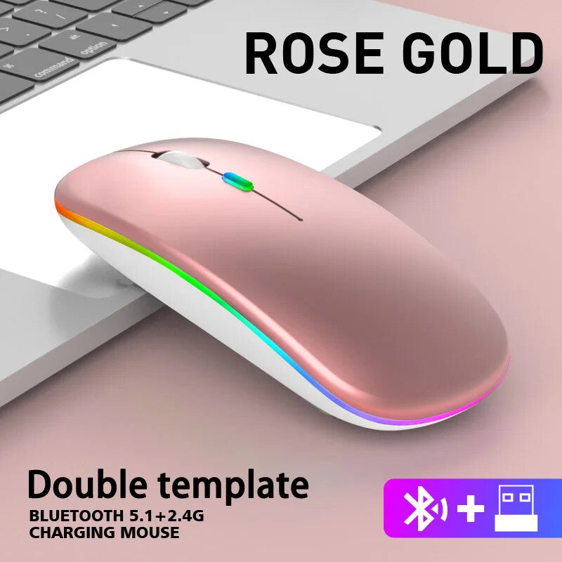 WIRELESS MOUSE RECHARGABLE LED LIGHTS Ergonomic SILENT Click 1600 DPI 4 Buttons