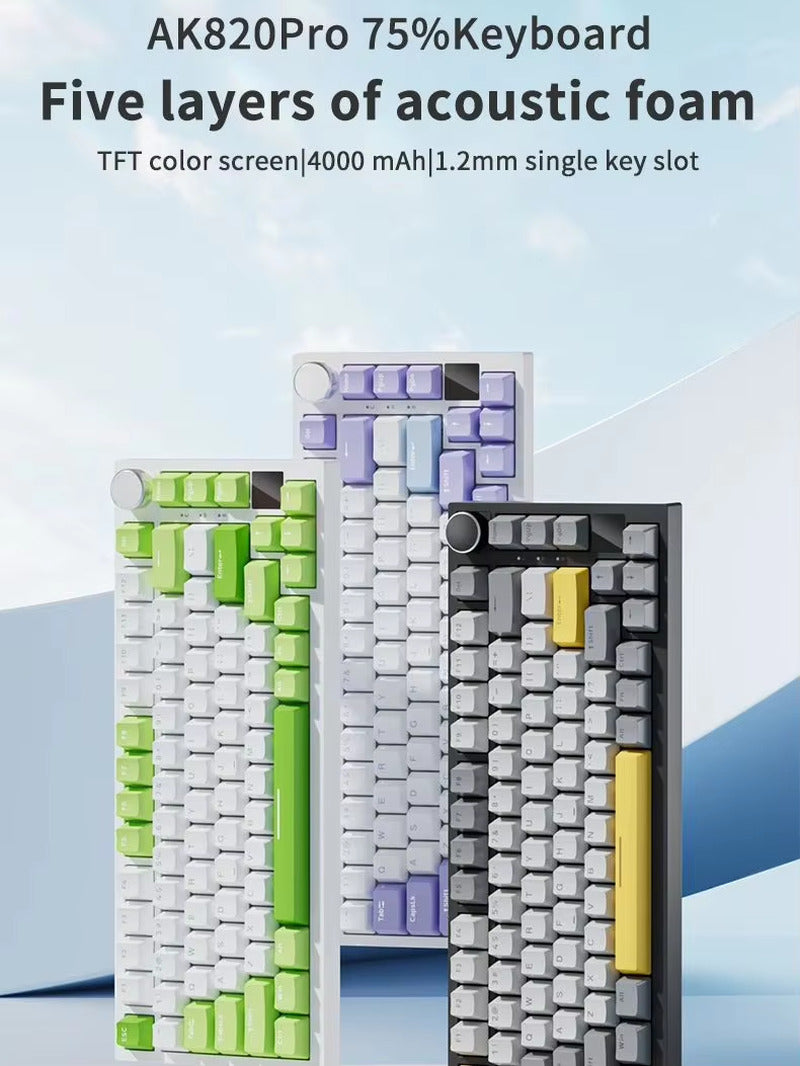 AJAZZ AK820 Pro Mechanical Gaming Keyboard TFT Screen RGB Tri-Mode Wired 2.4G Bluetooth