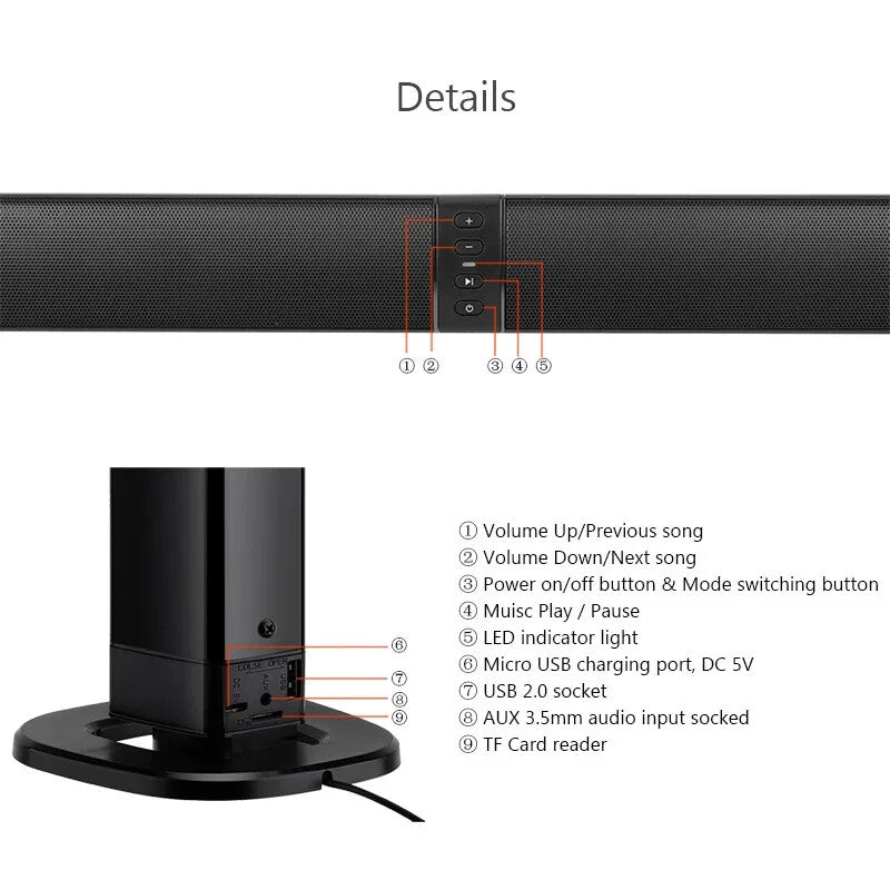 Foldable Split Bluetooth speaker Home Theater 3D Stereo surround Soundbar