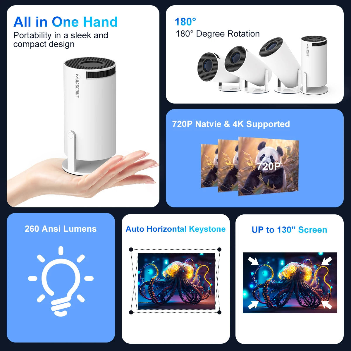 Projector 4K Mini LED 720P WiFi Bluetooth HD Portable Home Theater Cinema