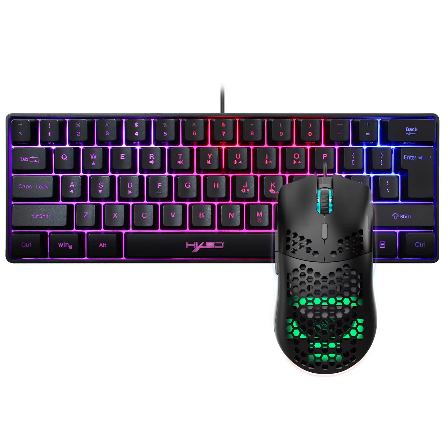 Wired Gaming Keyboard & Mouse Bundle 61-Key RGB Keyboard, 6-Button Programmable