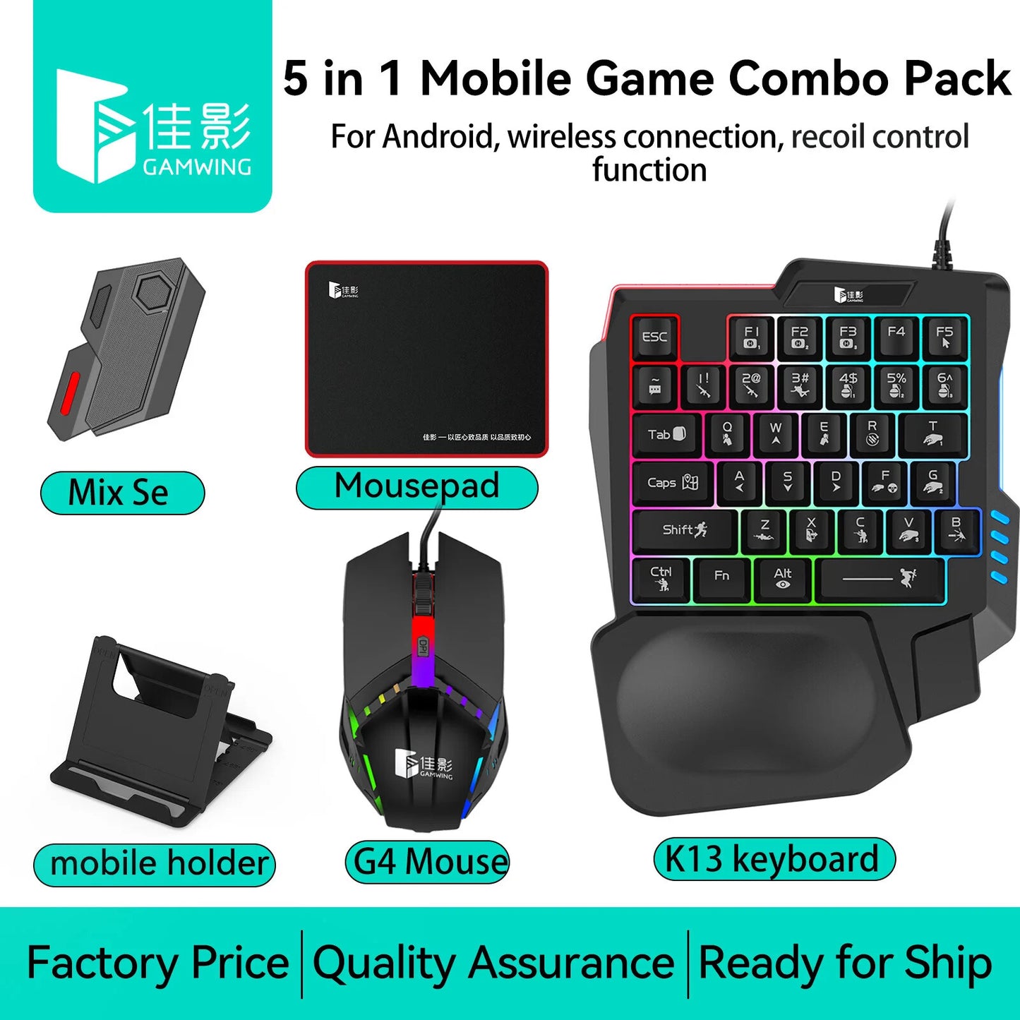 Gamer 5 in 1 Kit Mobile Games PUBG Fortnite Converter adapter for mobile devices