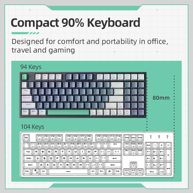Wired Mechanical Gaming Keyboard Hot Swappable 94 Keys RGB Red Brown Switch