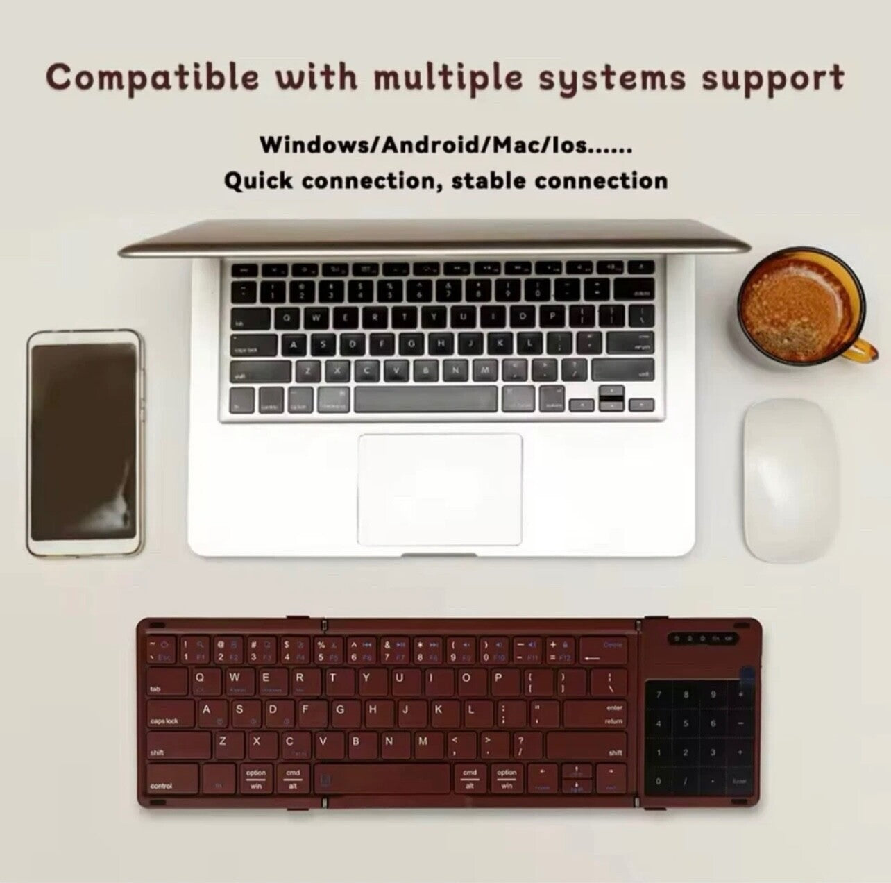 Folding Bluetooth Keyboard Digital Num Touchpad for iOS Android Windows PC Mac