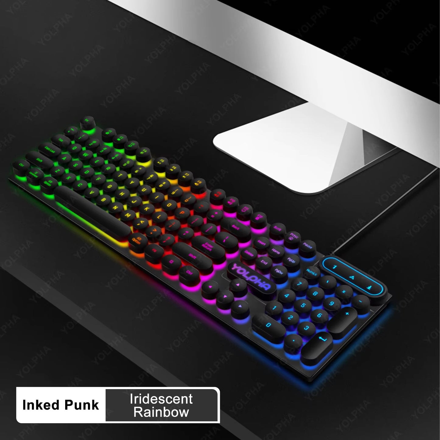 WIRED KEYBOARD 104 Keys RGB BACKLIT GAMING ERGONOMIC Colorful Magical Punk Cap