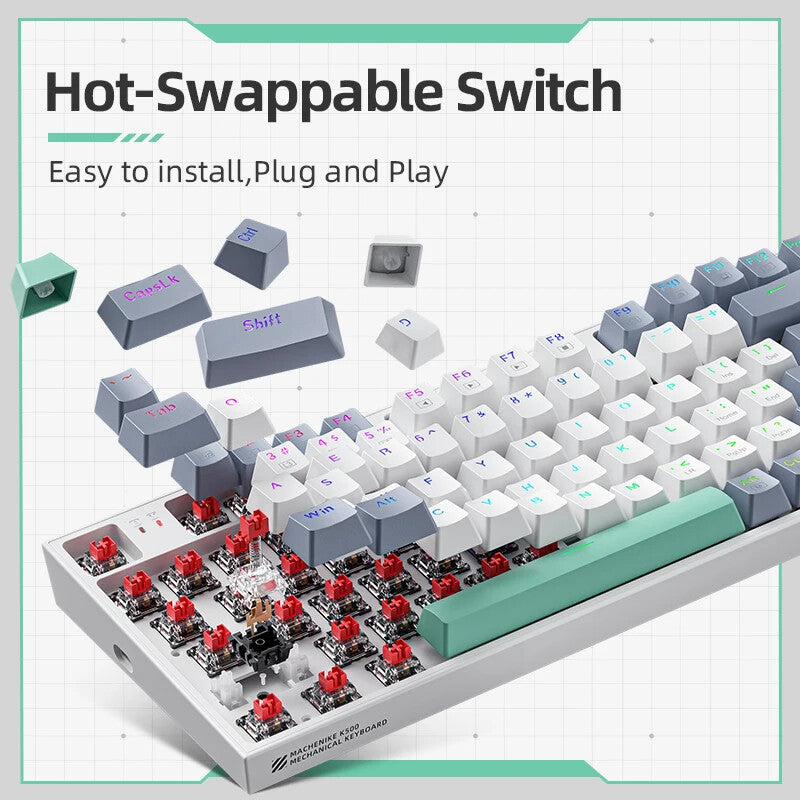 Wired Mechanical Gaming Keyboard Hot Swappable 94 Keys RGB Red Brown Switch