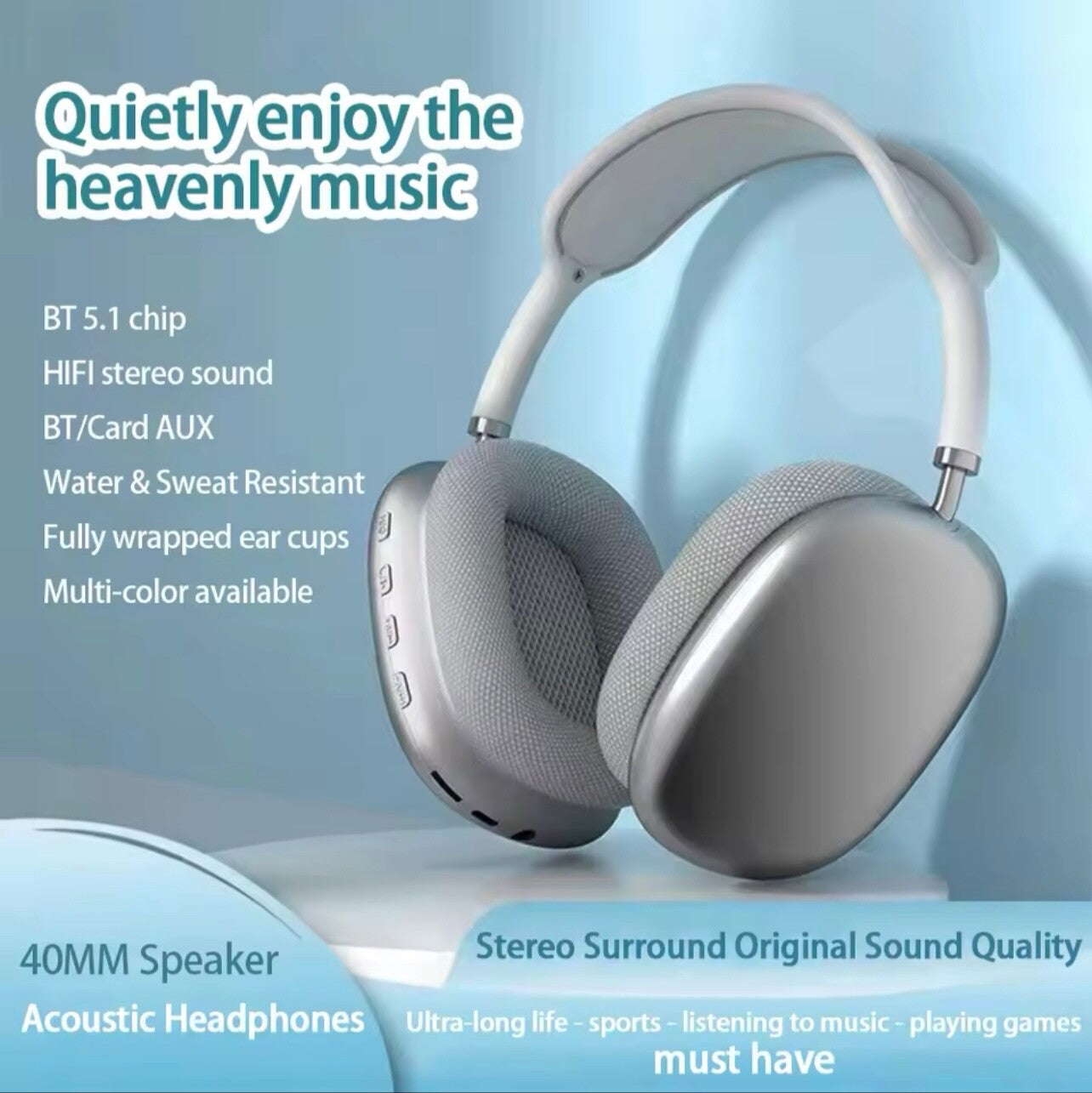 Bluetooth Earbuds Headset Noise Cancelling Extra Bass w/ Mic for Sports Gaming