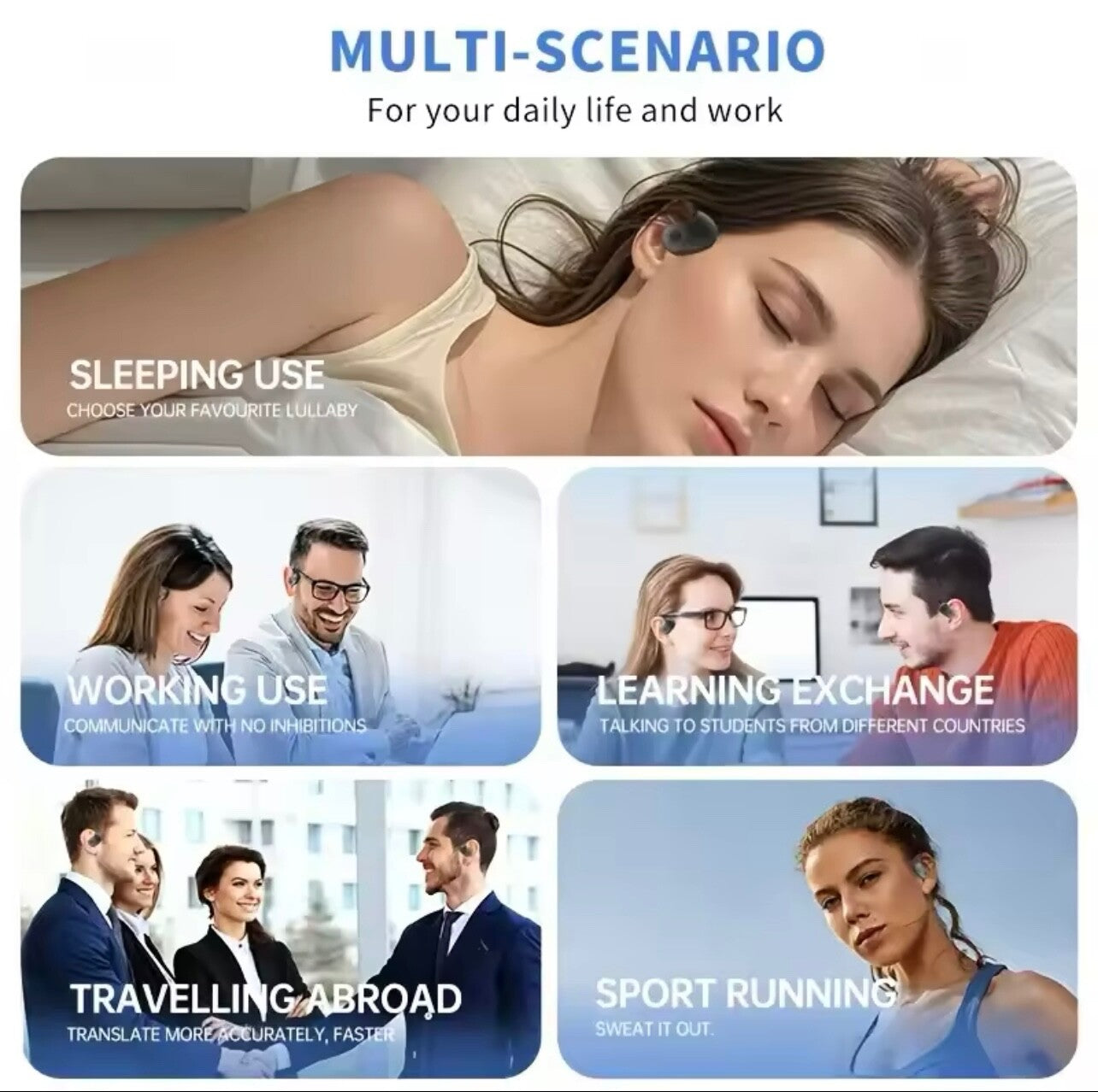 AI Translator Earphones 144 Langs Wireless BT Travel Business Headset Earbuds