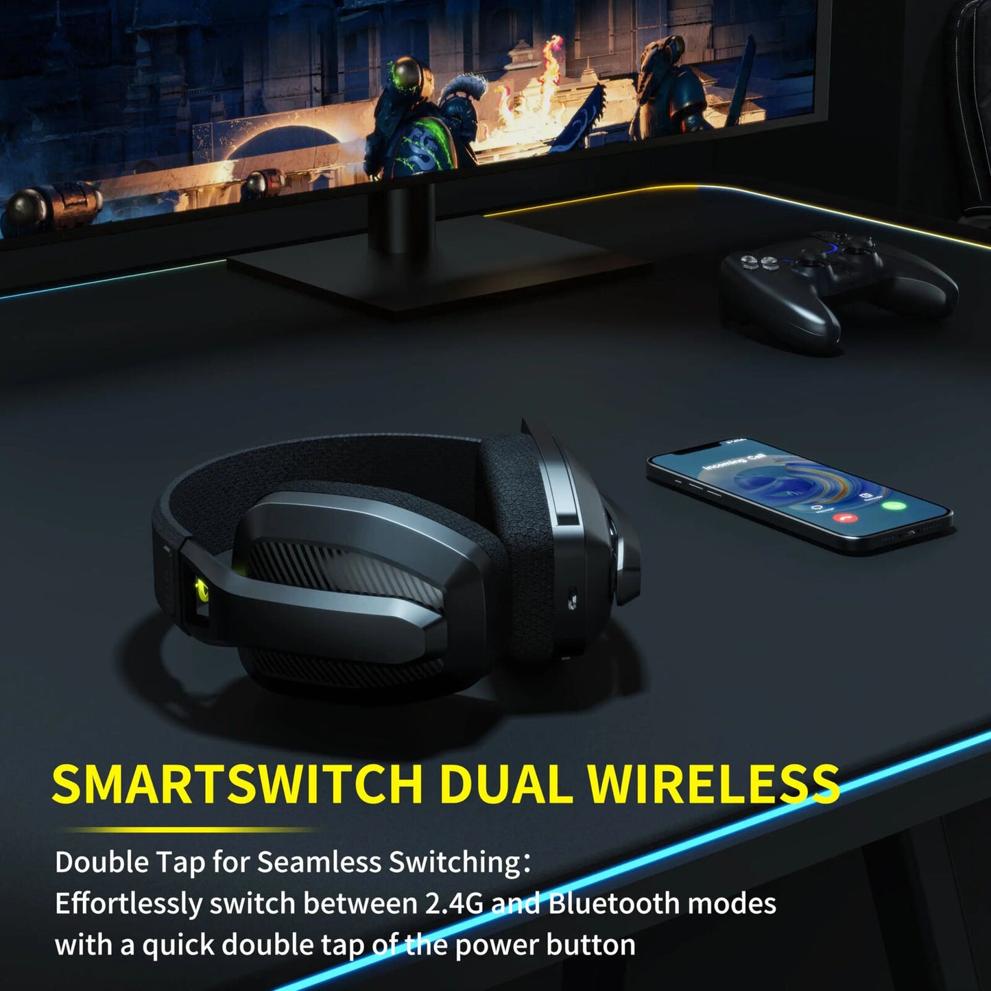 BINNUNE Wireless & Wired Gaming Headset Mic for PS5, PS4, PC Mac Playstation