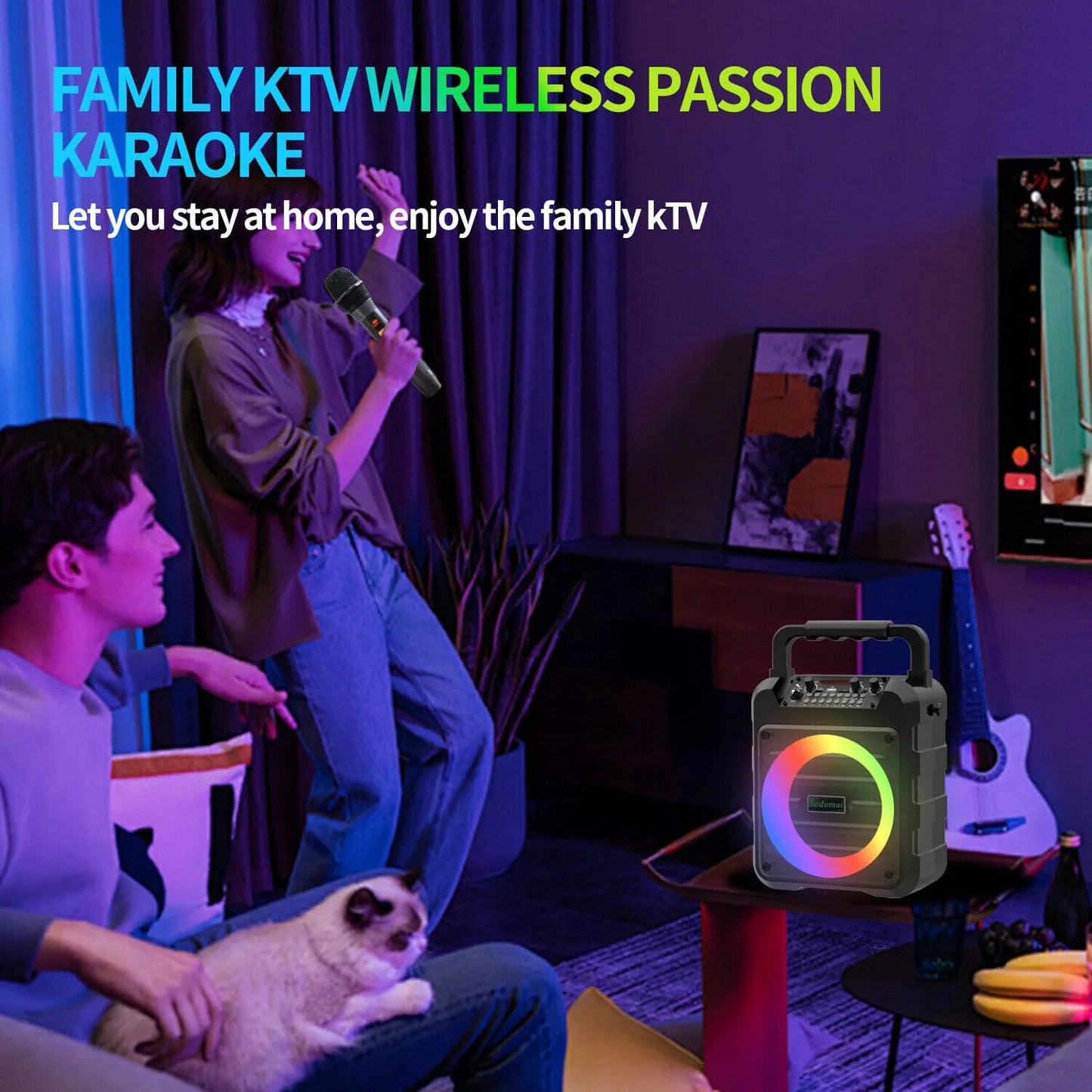 Portable Bluetooth Karaoke Speaker β Dual Wireless Mics, RGB Lights, Powerful So
