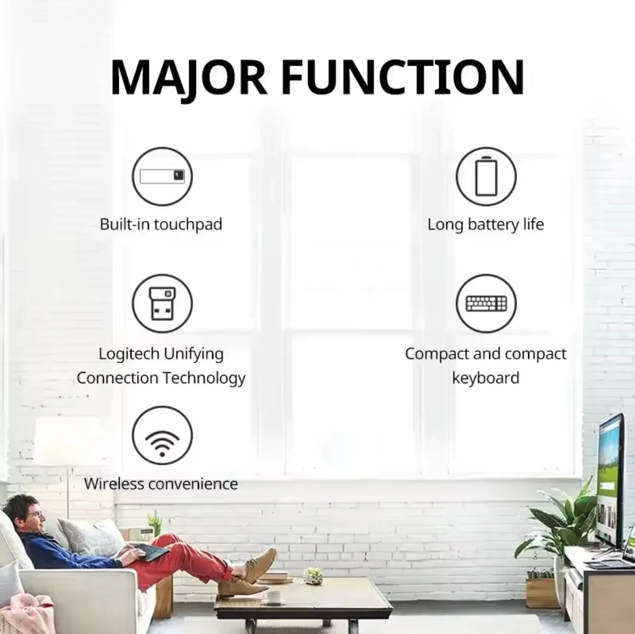 Logitech K400 Plus Wireless Keyboard Touchpad Smart TV PC Android TV Plug Play - ZeeTec Store