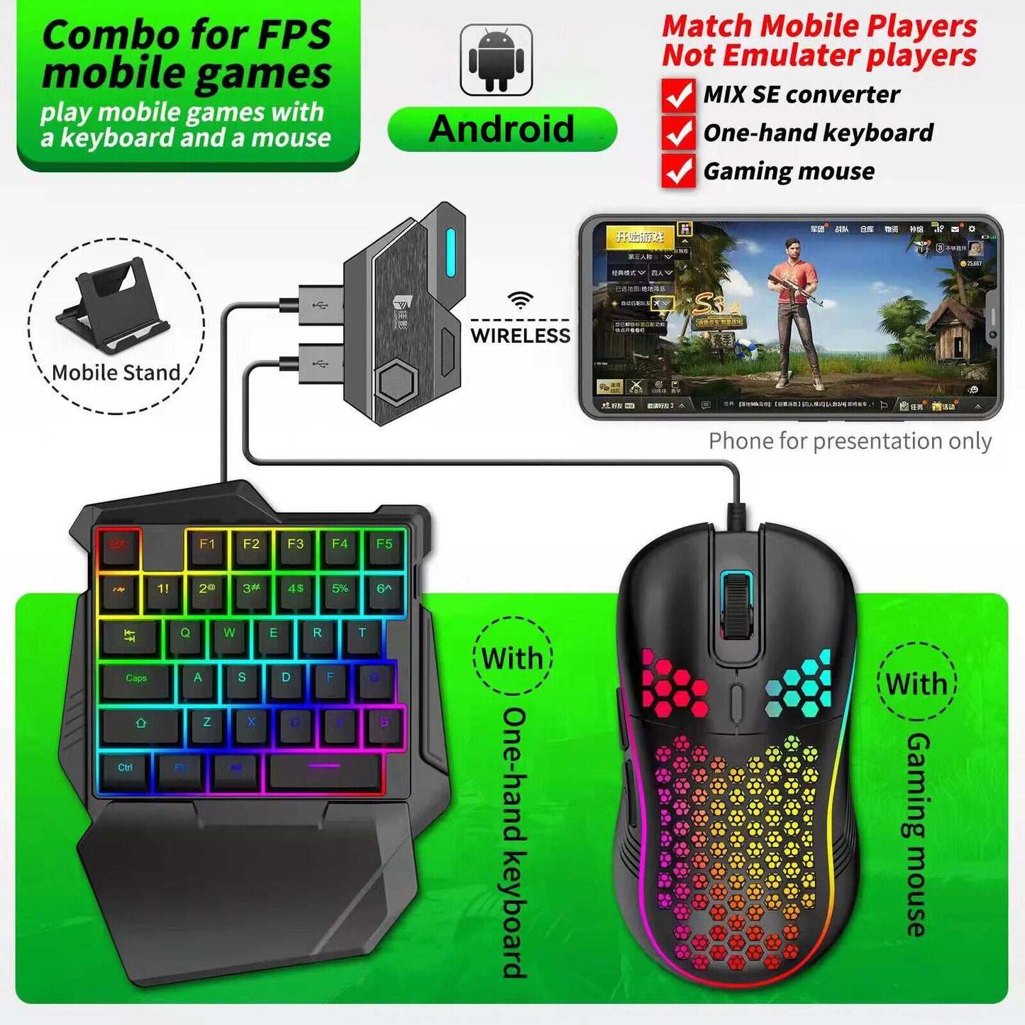 Gamer 5 in 1 Kit Mobile Games PUBG Fortnite Converter adapter for mobile devices
