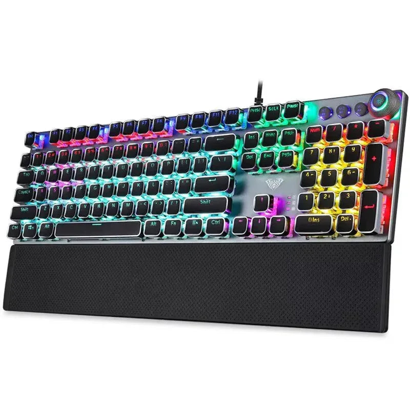 Wired Mechanical Keyboard Blue Switch 104 Keys with 22 Mixed Backlight Design - ZeeTec Store