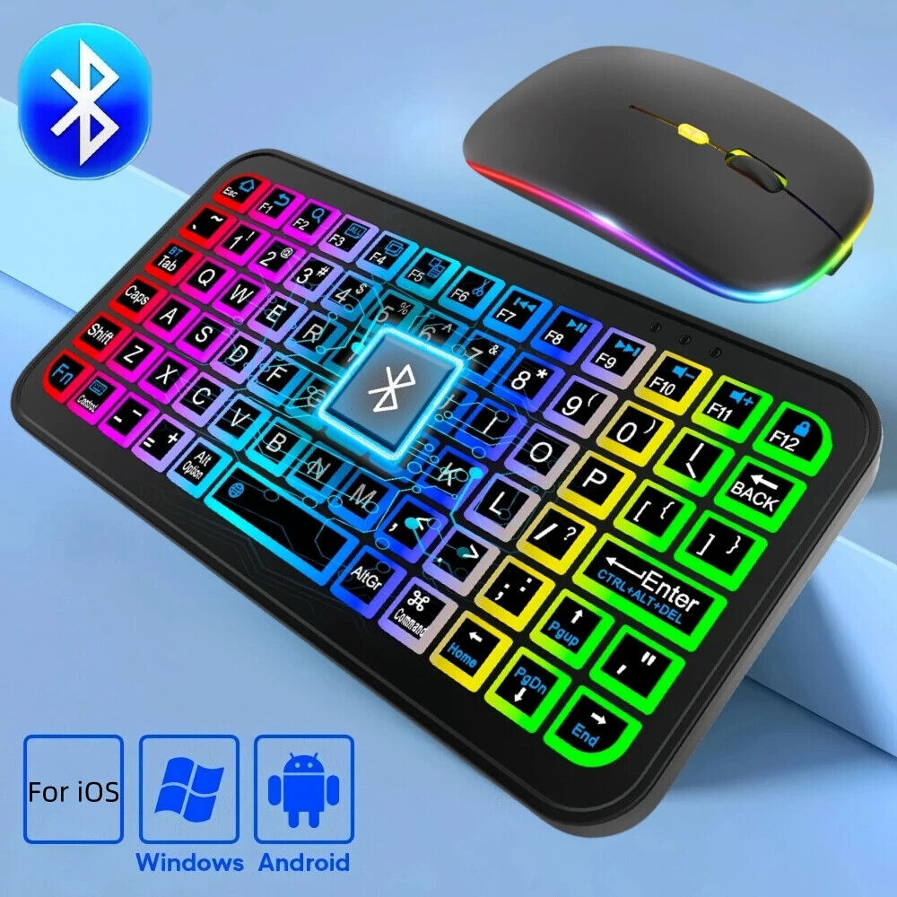 WIRELESS KEYBOARD MOUSE COLORFUL LUMINOUS ADJUSTABLE BACKLIGHT TABLET PHONE PC