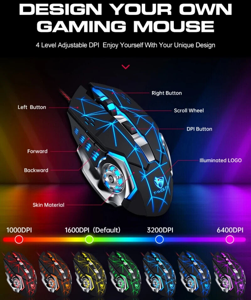 T-Wolf One Handed Gaming Keyboard Mouse Converter Mobile Game Backlight