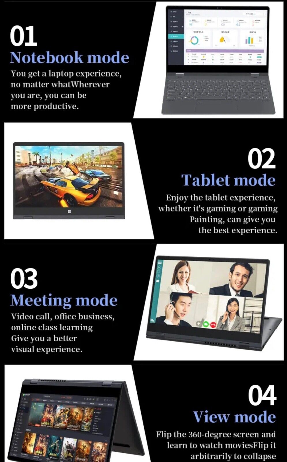 ZeeTec 14" 2 in 1 LAPTOP COMPUTER YOGA 360 DEGREE FLIP Intel N100 16GB RAM 512GB