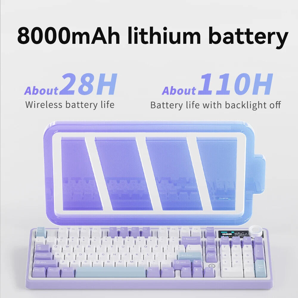 Wireless Wired Mechanical Keyboard 98 keys RGB TFT Display Knob Hot SWAP SWITCH