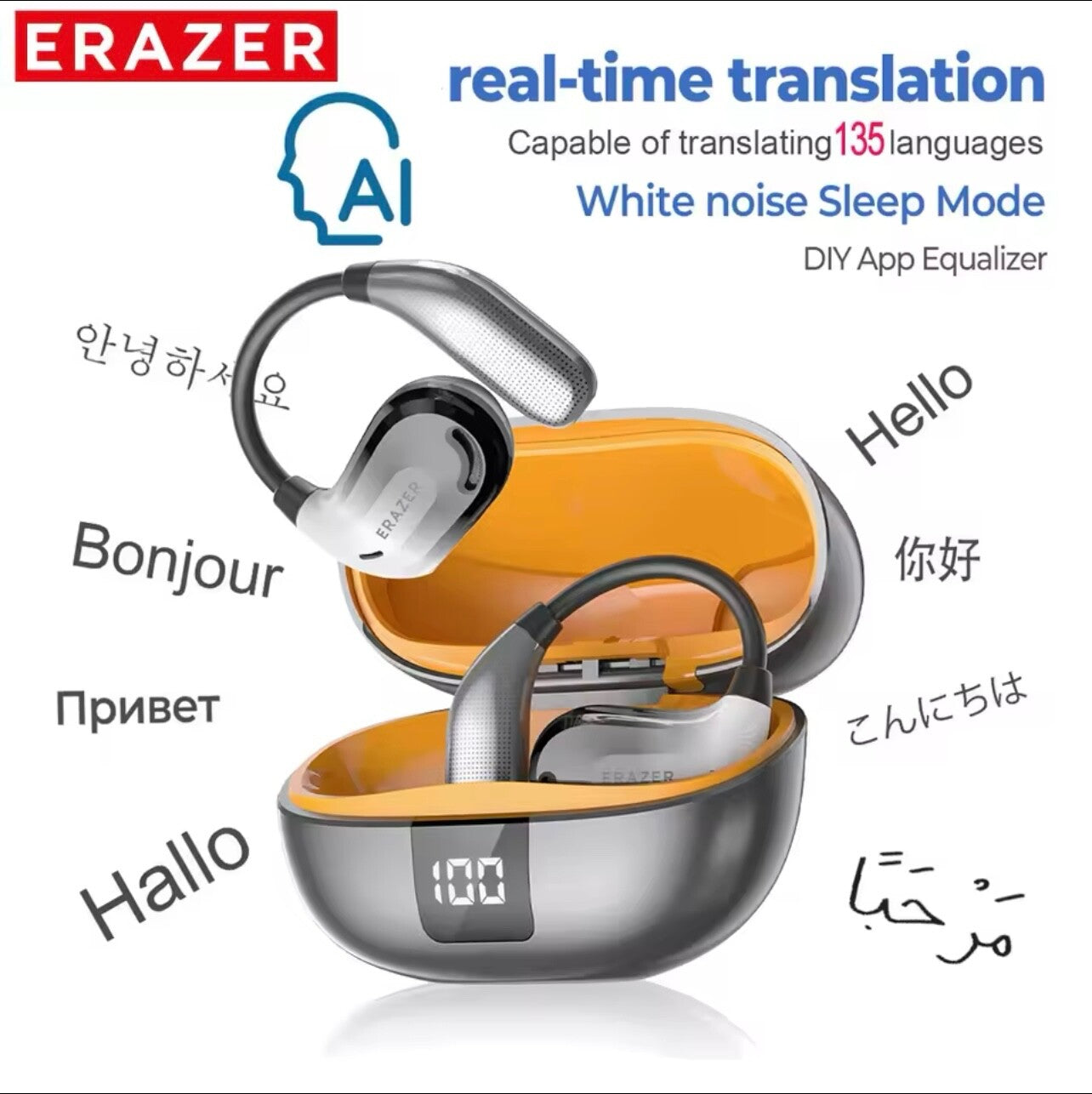 Bluetooth Earphone AI Translator ASMR Headset DIY APP 13H Display Earbuds