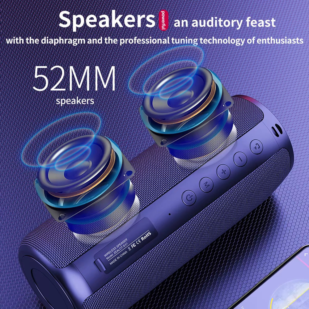 PORTABLE BLUETOOTH SPEAKER HEAVY BASS STEREO 3D SURROUND AUX MICRO CARD USB MIC
