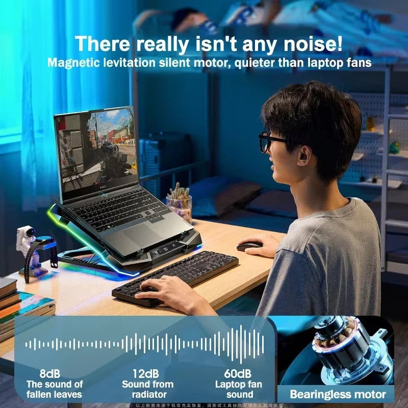 Laptop Cooling Pad 10 Quiet Fans RGB Stand w/ Digital Display for 12β18β Laptops