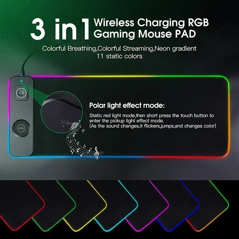 RGB LUMINOUS GAME DESK PAD MAT with MAGNETIC FAST WIRELESS CHARGER for PHONE