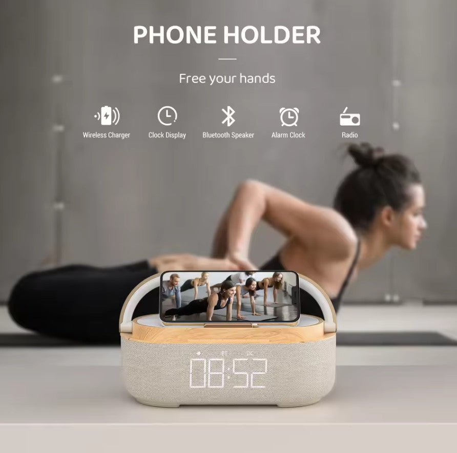 Bluetooth Speaker Clock 15W Wireless Charger Night Light Alarm 1800mAh