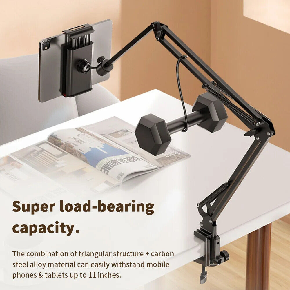 ADJUSTABLE LONG ARM TABLET STAND SMARTPHONE HOLDER DESKTOP ROTATING CLAMP MOUNT