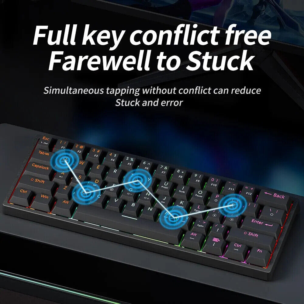 Wired Gaming Mechanical Keyboard 61 Keys Red Switch RGB Backlit Hot Swappable