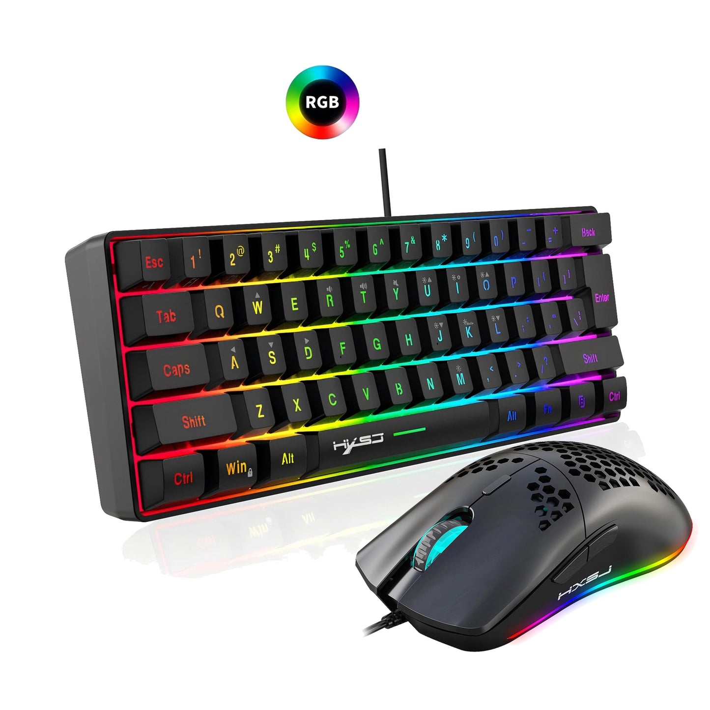 Wired Gaming Keyboard & Mouse Bundle 61-Key RGB Keyboard, 6-Button Programmable