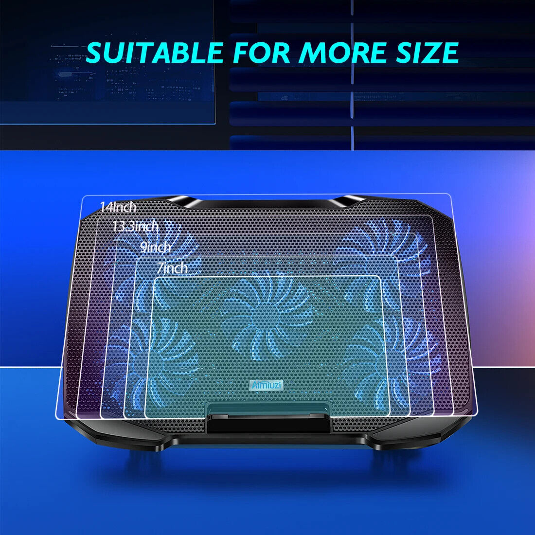 Laptop Cooling Pad β 12-15.6β Stand, 5 Quiet Fans, Adjustable Height, Built-in Pho