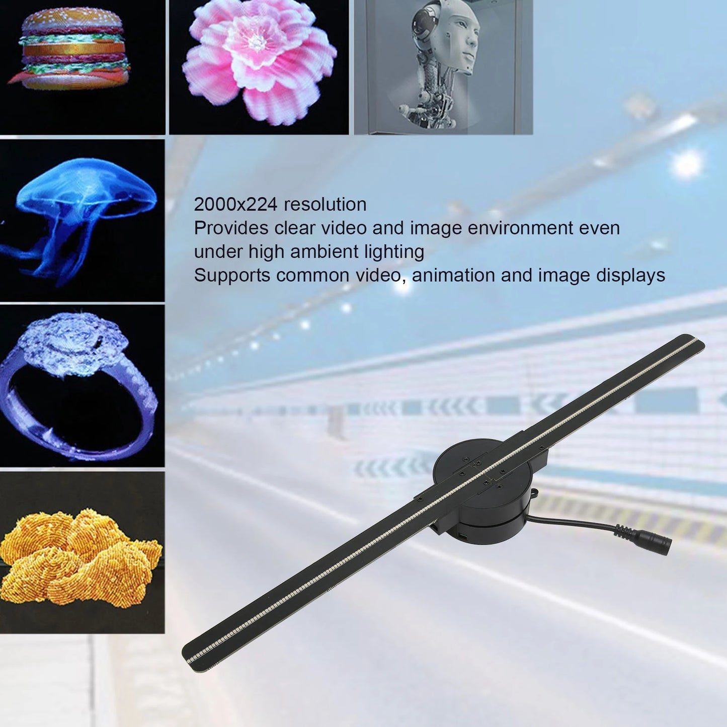 16.5” 3D Hologram Fan Projector – 224 LED Beads, WiFi, Memory Card Support, High