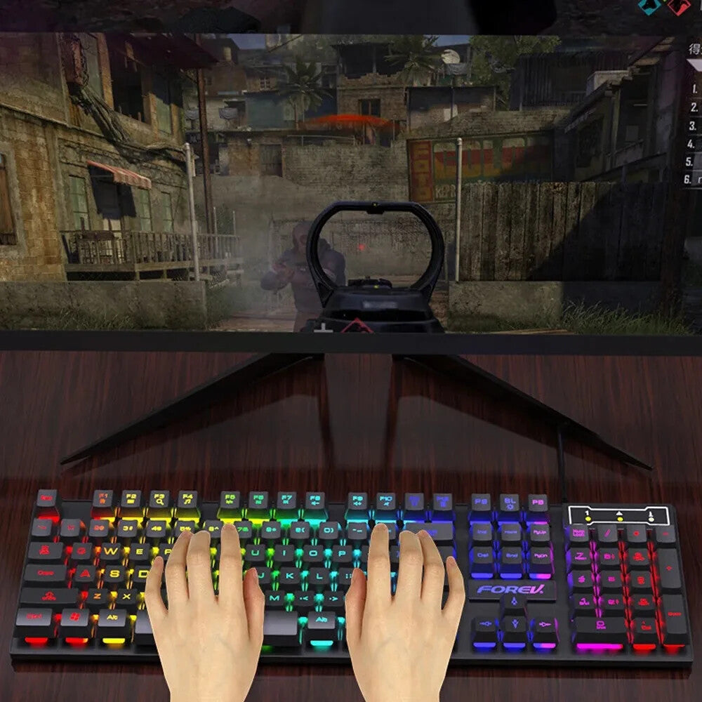WIRED KEYBOARD MOUSE SET 104 Keys BACKLIT LUMINOUS COOL LIGHTING