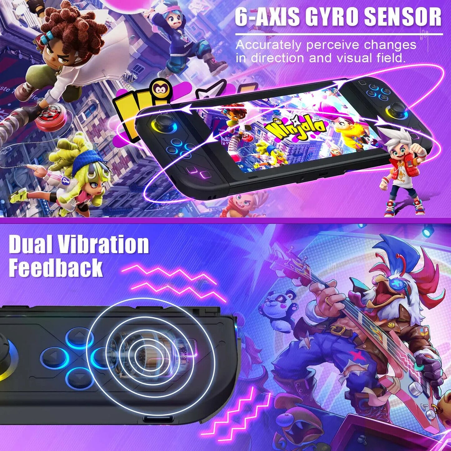 Wireless RGB Joypad Gamepad Controller Grip for Nintendo Switch Turbo Mode