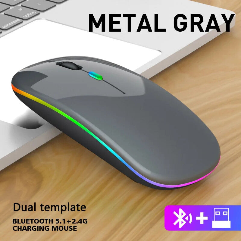 WIRELESS MOUSE RECHARGABLE LED LIGHTS Ergonomic SILENT Click 1600 DPI 4 Buttons