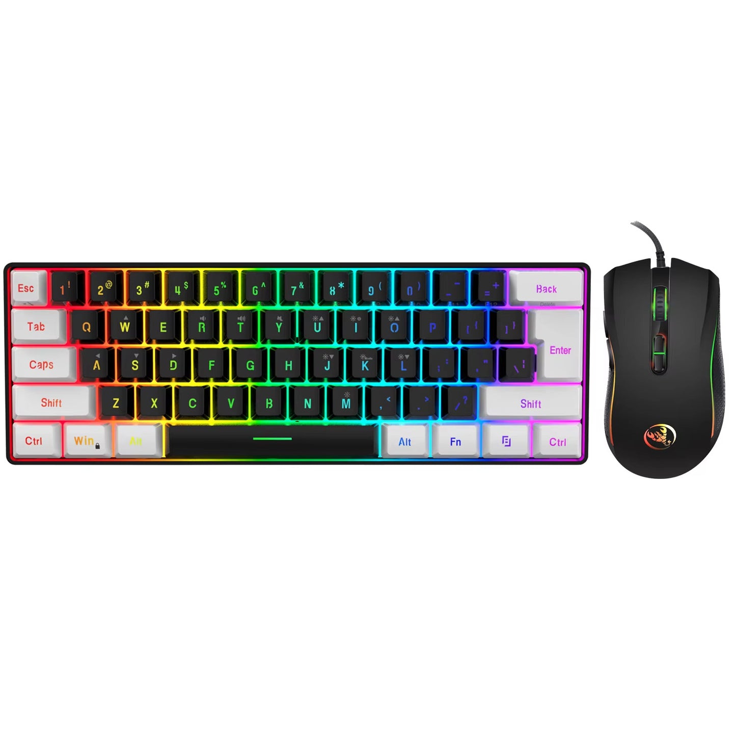 WIRED KEYBOARD MOUSE GAMING RGB BACKLIGHT 61 KEYS SWITCH FUNCTION 3200 DPI
