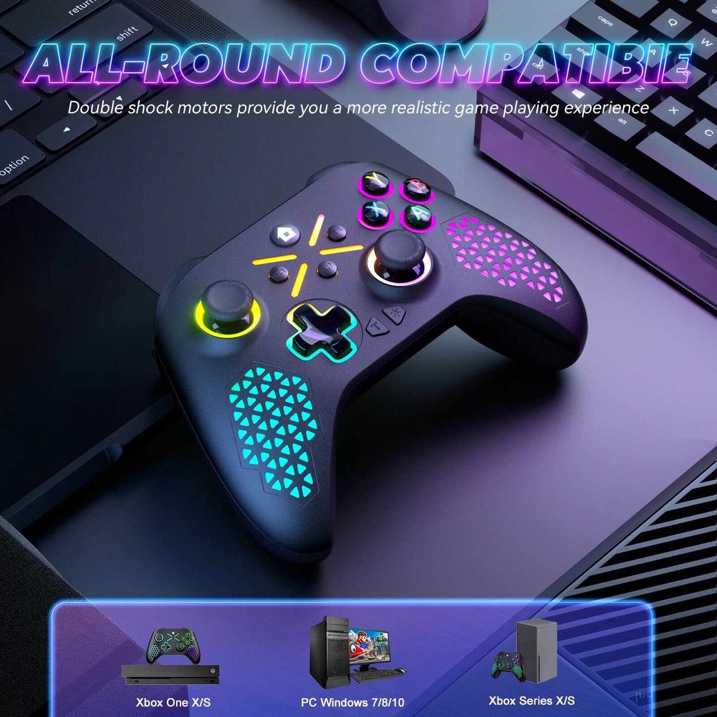 Wireless Gamepad Controller for Xbox One, RGB, Dual Vibration with Six Axis