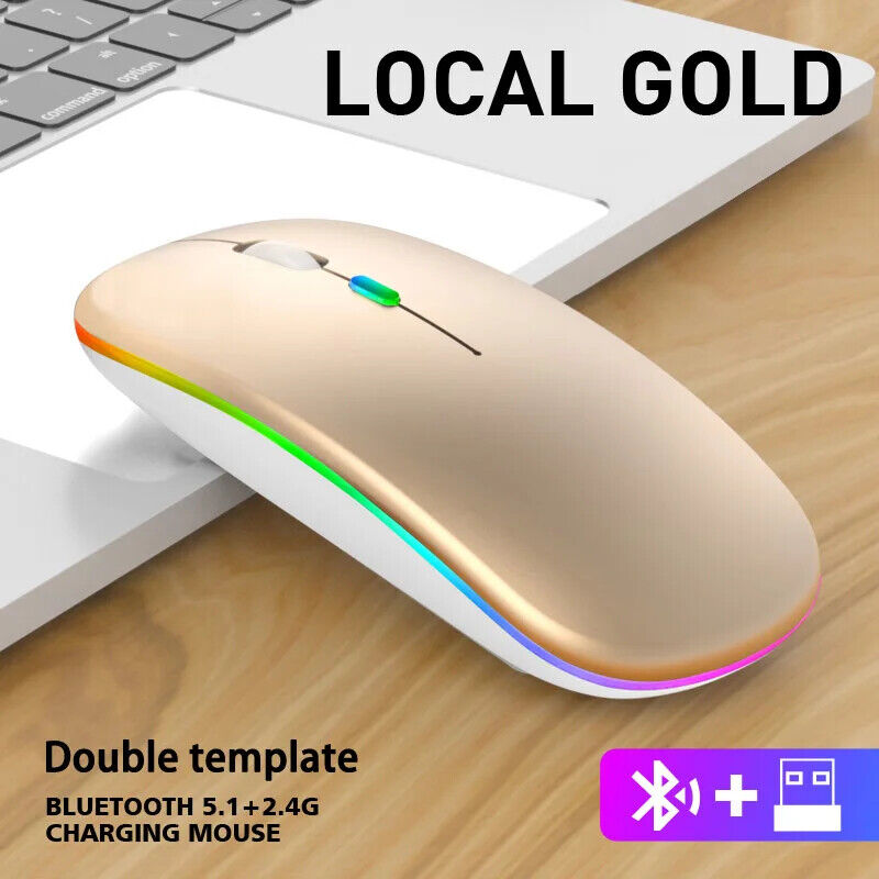 WIRELESS MOUSE RECHARGABLE LED LIGHTS Ergonomic SILENT Click 1600 DPI 4 Buttons