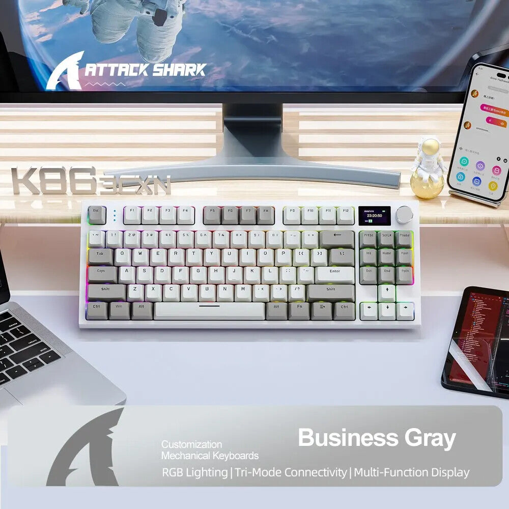 WIRED WIRELESS MECHANICAL KEYBOARD Attack Shark RGB SWAP PBT DISPLAY VOLUME