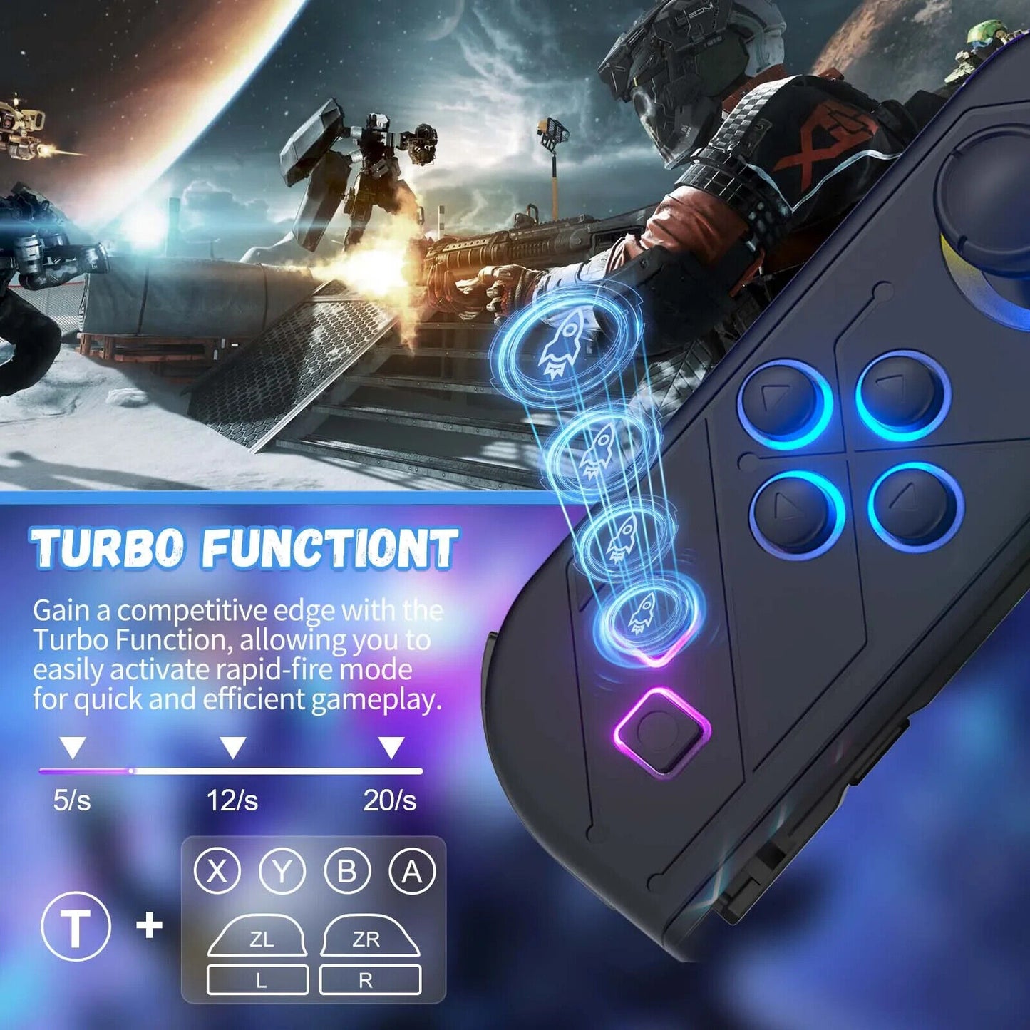 Wireless RGB Joypad Gamepad Controller Grip for Nintendo Switch Turbo Mode