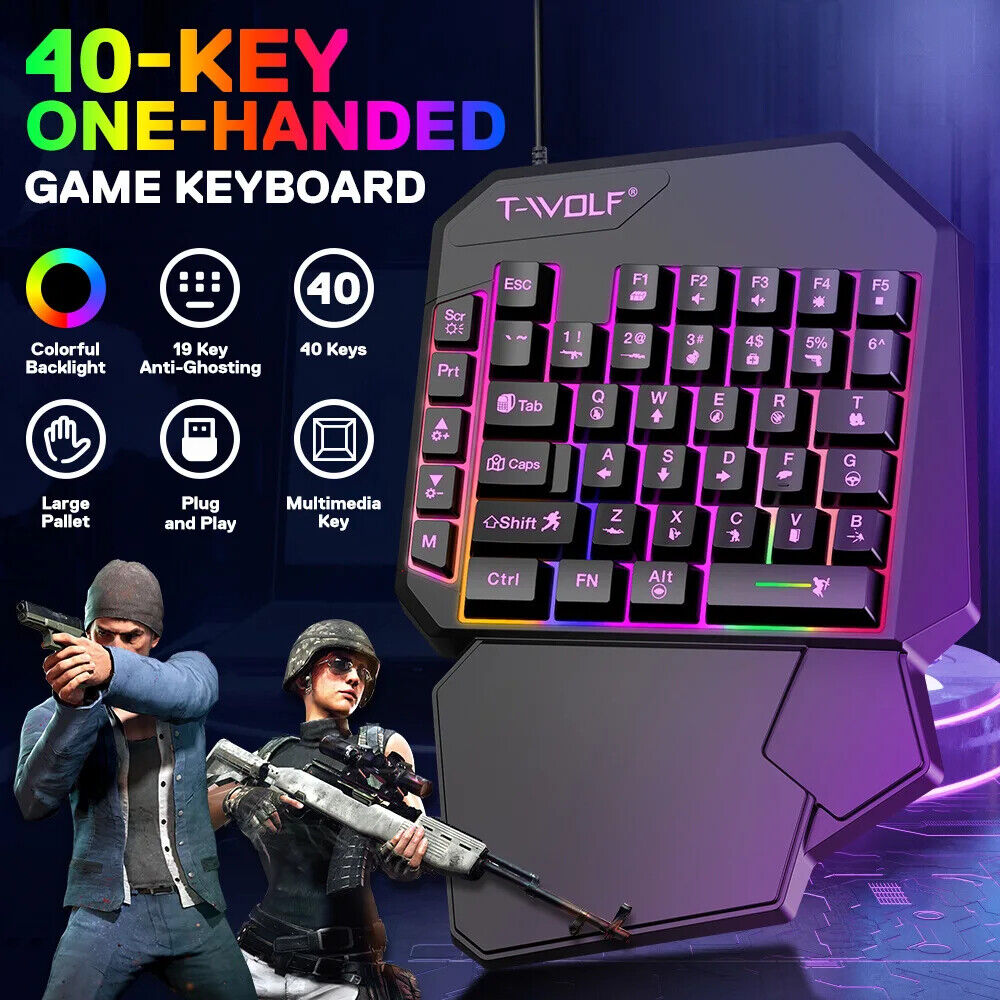 T-Wolf One Handed Gaming Keyboard Mouse Converter Mobile Game Backlight