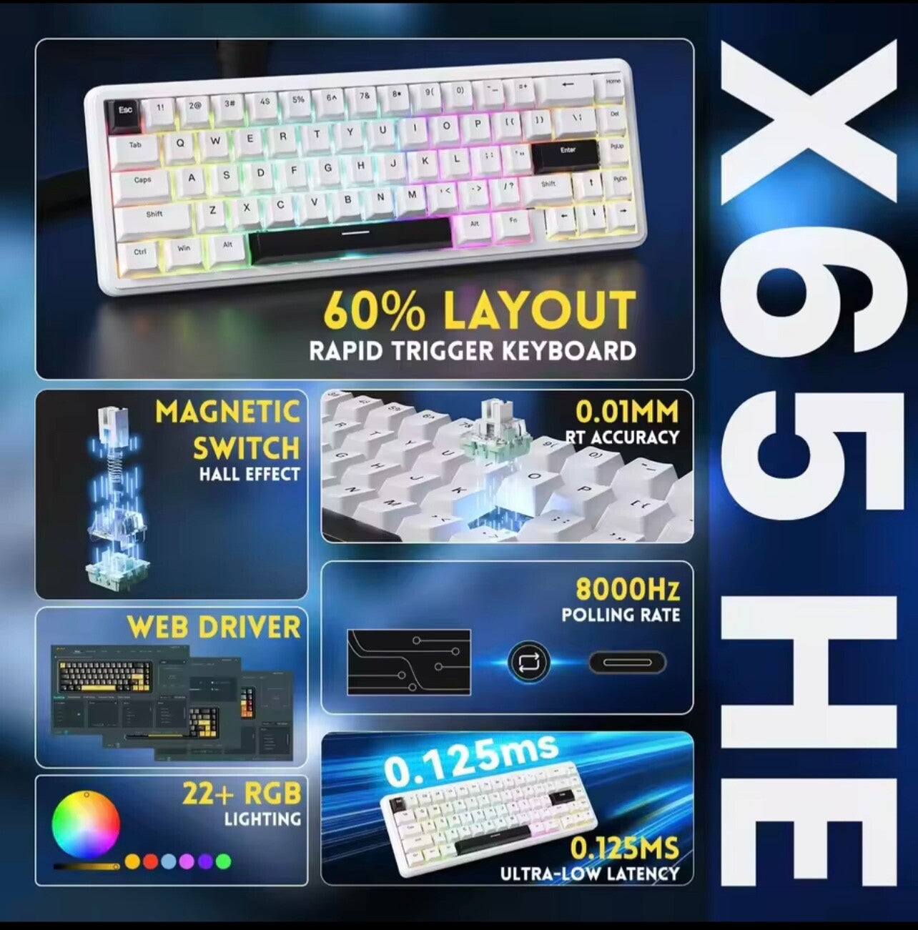 ATTACK SHARK X65 HE 65% Magnetic Switch RGB Gaming Keyboard Rapid Trigger