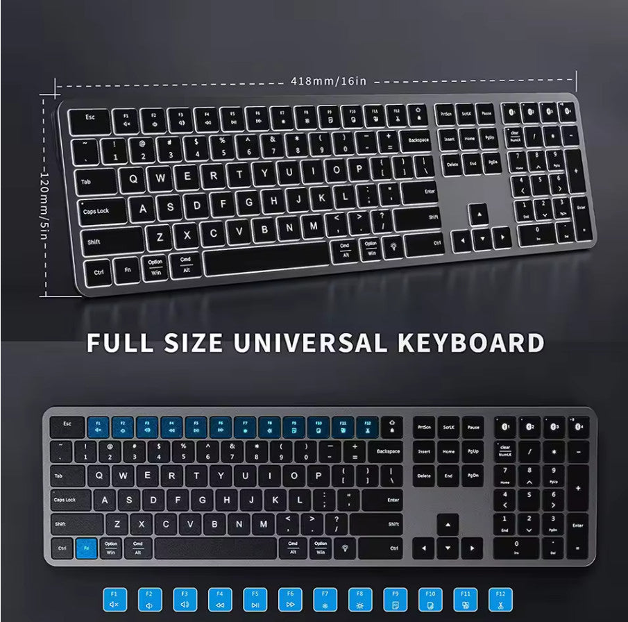Bluetooth Backlit Wireless Keyboard Multi-Device for Laptop iPad Tablet MAC
