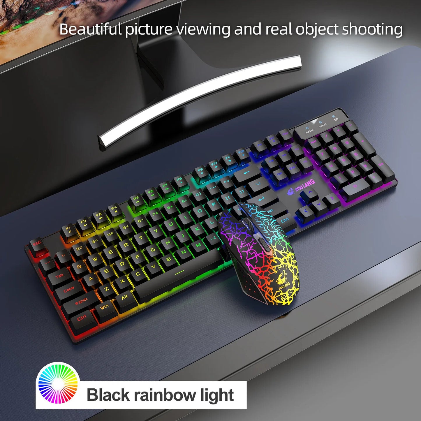 2.4G WIRELESS KEYBOARD MOUSE Set RGB BACKLIGHT RECHARGABLE KEYCAP RETRO