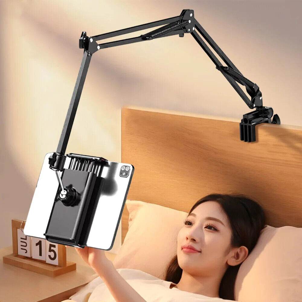 ADJUSTABLE LONG ARM TABLET STAND SMARTPHONE HOLDER DESKTOP ROTATING CLAMP MOUNT