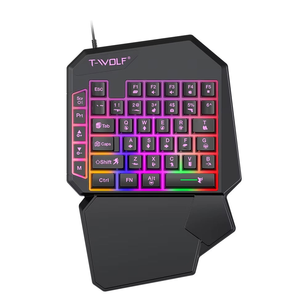 T-Wolf One Handed Gaming Keyboard Mouse Converter Mobile Game Backlight